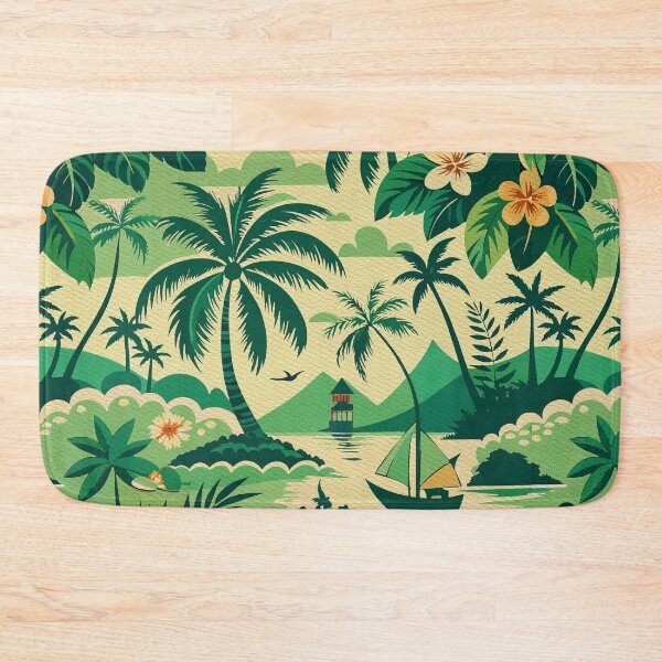 Item preview, Vintage Tropical Hawaiian Pattern with Palm Trees and Island Landscape designed and sold by FemmePod.
