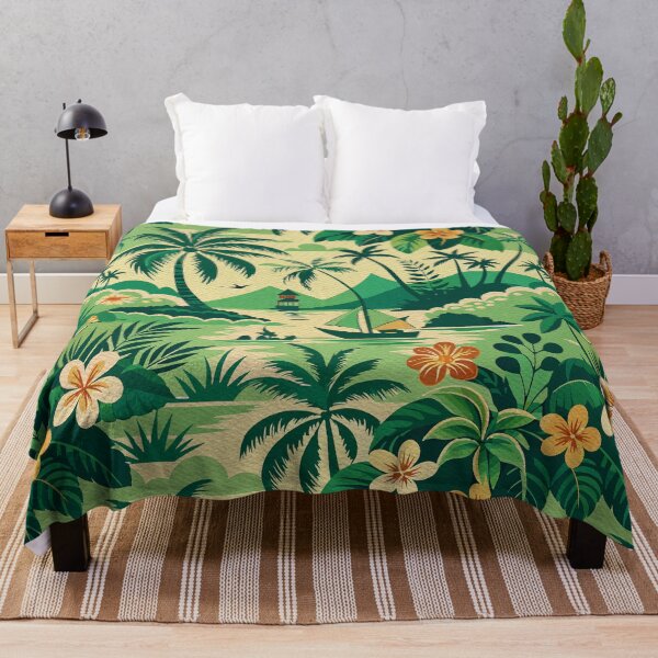 Item preview, Vintage Tropical Hawaiian Pattern with Palm Trees and Island Landscape designed and sold by FemmePod.