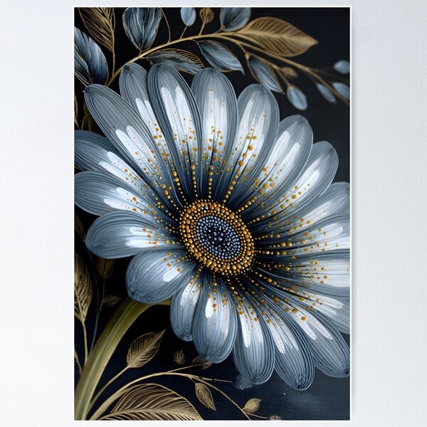 Item preview, Elegant Blue Floral Artwork with Golden Accents designed and sold by Artessie.