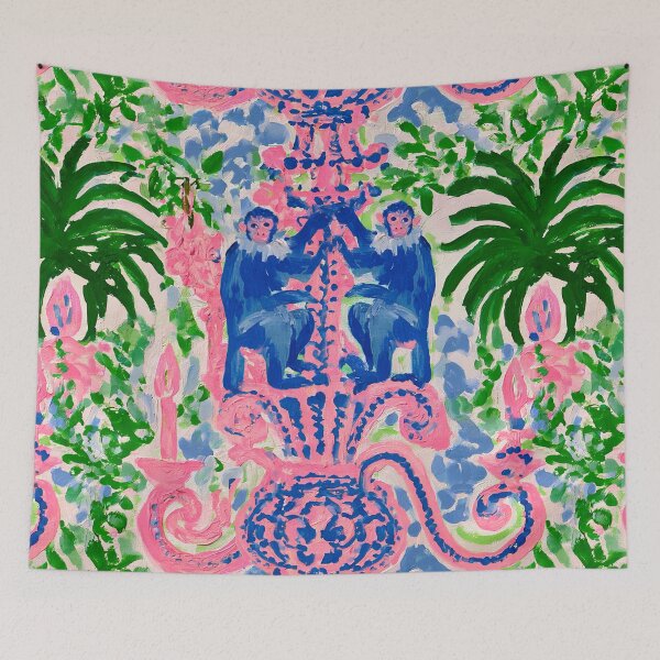 Item preview, Preppy monkeys and pink chandelier designed and sold by SophieClimaArt.