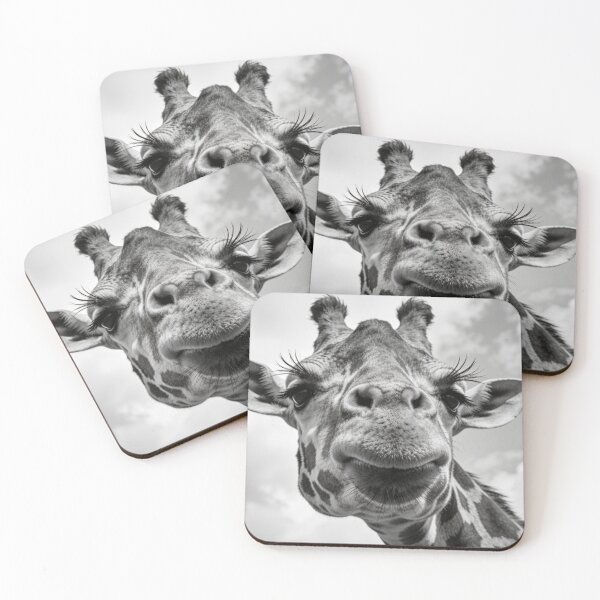 Item preview, Funny Giraffe Black and White Portrait Print, Monochrome Animal Wall Art designed and sold by QuietCanvasArtworks.