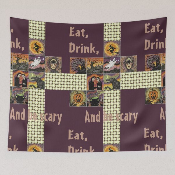 Item preview, Vintage Halloween Eat, Drink, and be scary – Gothic Witch, Ghost, Werewolf & Pumpkin Art designed and sold by Mevissart.