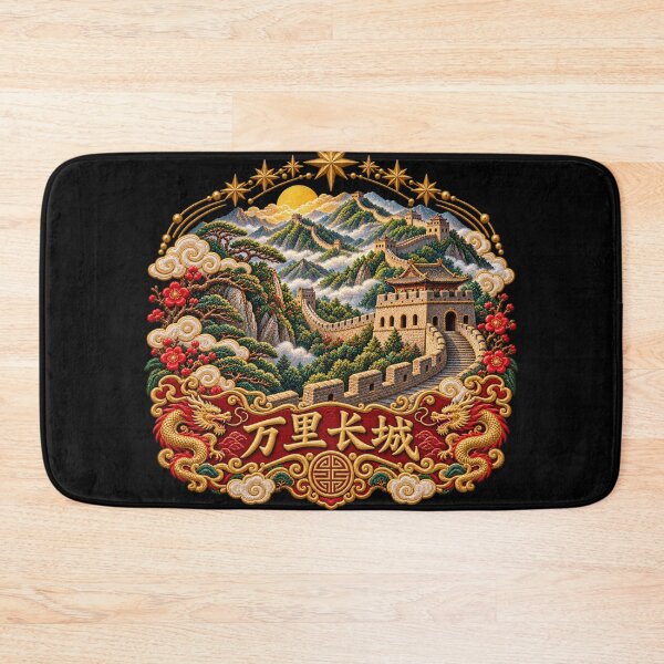 Item preview, Great Wall of China Embroidery Art – Chinese Landscape, Golden Dragons & 万里长城 designed and sold by Emoji Emblems.