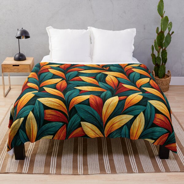 Item preview, Navy Blue and Orange Graphic Leaf Pattern designed and sold by Piotrek0001.
