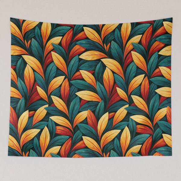 Item preview, Navy Blue and Orange Graphic Leaf Pattern designed and sold by Piotrek0001.