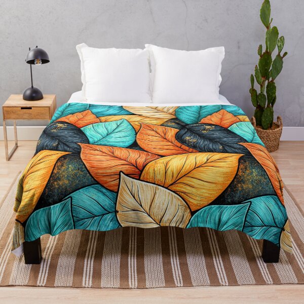 Item preview, Turquoise and Orange Modern Leaf Pattern designed and sold by Piotrek0001.