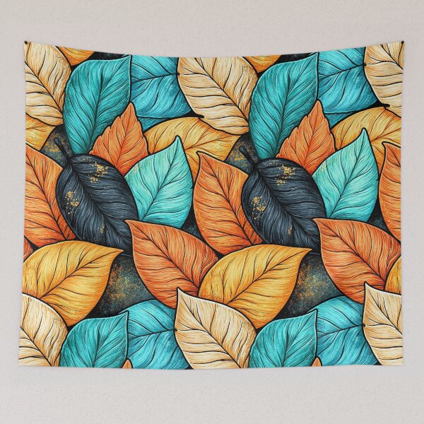 Item preview, Turquoise and Orange Modern Leaf Pattern designed and sold by Piotrek0001.