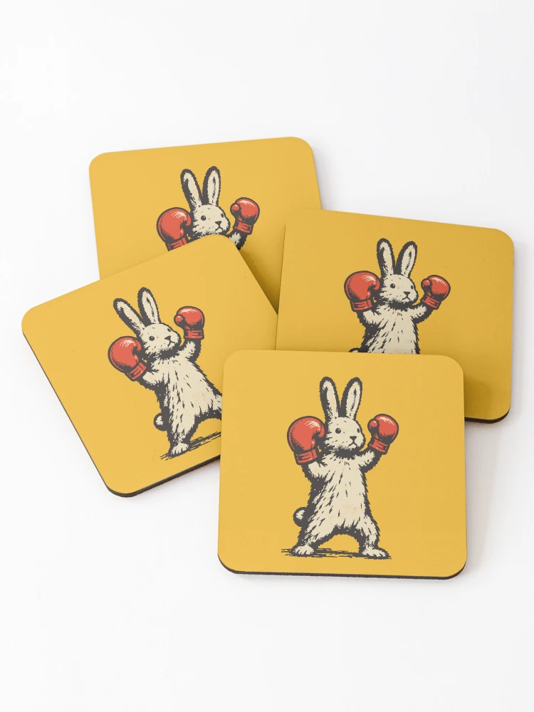 Thumbnail 1 of 5, Coasters (Set of 4), The Boxing Rabbit designed and sold by ALamaStudio.