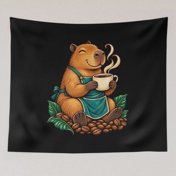 Item preview, Capybara Coffee Lover in a Teal Barista Apron designed and sold by JesterKrewArt.