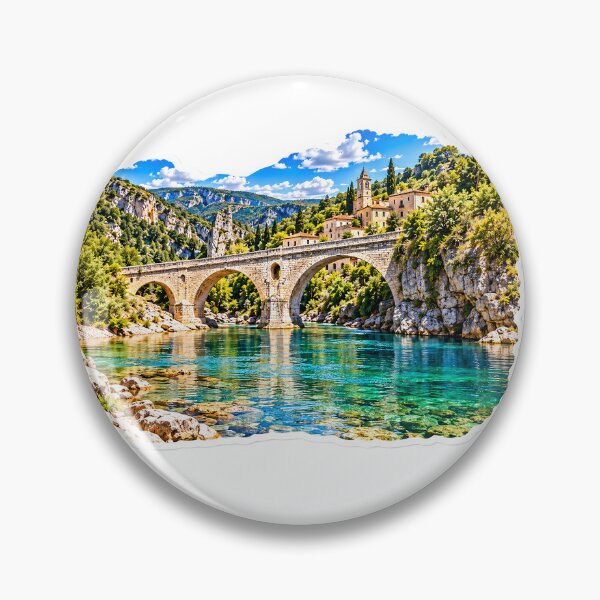 Item preview, Ardeche France Stone Bridge Sticker – Turquoise River, Medieval Village, Scenic French Countryside  designed and sold by AstraDrip Studio.