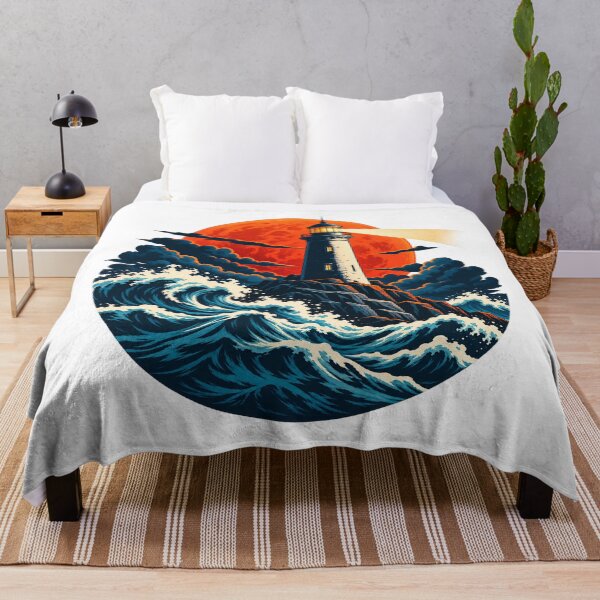 Item preview, The Last Light – Moody Lighthouse and Stormy Ocean Art Under an Orange Moon designed and sold by GingaArt.