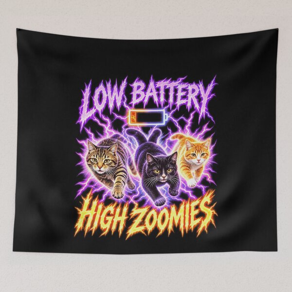 Item preview, Low Battery High Zoomies Funny Cats designed and sold by elderberry.