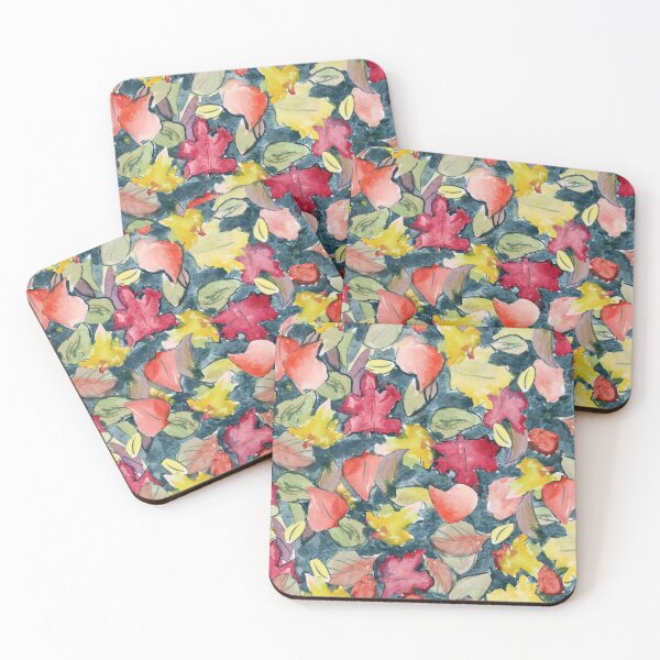 Item preview, Bright Watercolor Autumn Leaves on Deep Midnight Blue Watercolor designed and sold by FaireWaveArt.