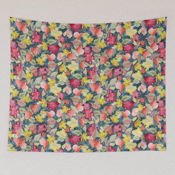 Item preview, Bright Watercolor Autumn Leaves on Deep Midnight Blue Watercolor designed and sold by FaireWaveArt.