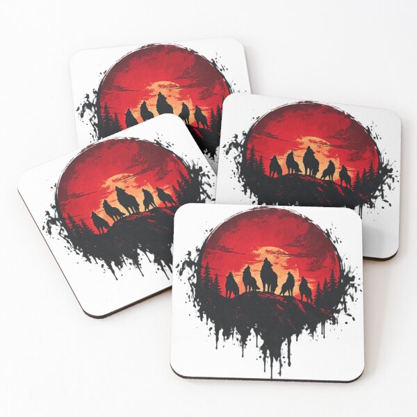Item preview, Crimson Eclipse – Dark Wolf Pack Silhouette Beneath a Fiery Red Moon designed and sold by GingaArt.