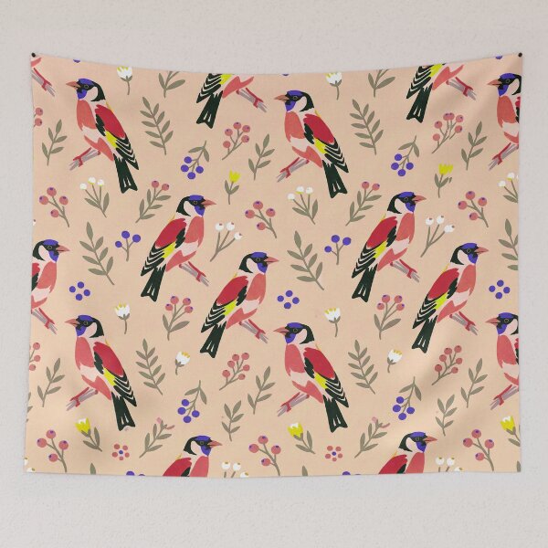 Item preview, Peach Goldfinch Pattern with Wild Berries designed and sold by Fani*.