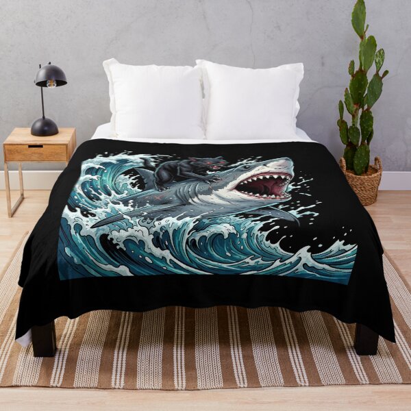 Artikelvorschau, Angry Black Cat Riding a Great White Shark entworfen und verkauft von w66aboo.