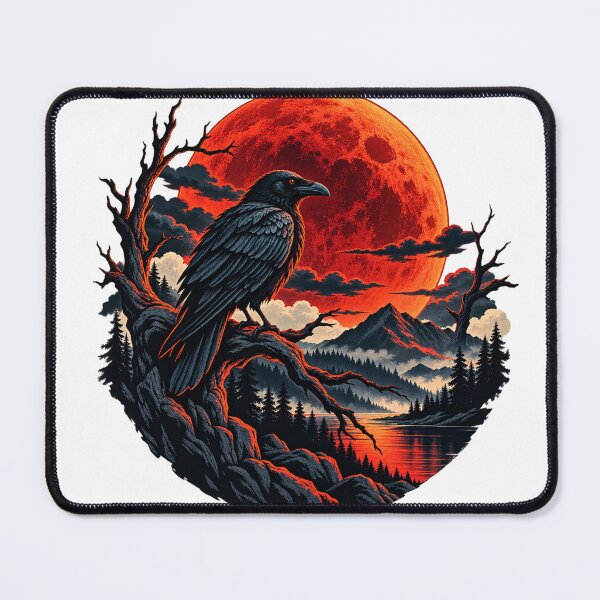 Item preview, Crimson Eclipse – Black Raven Silhouette Against a Fiery Red Moon designed and sold by GingaArt.