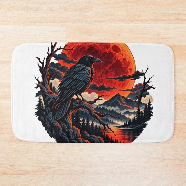 Item preview, Crimson Eclipse – Black Raven Silhouette Against a Fiery Red Moon designed and sold by GingaArt.