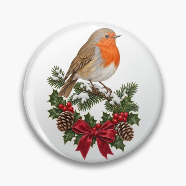 Item preview, Christmas Robin with Holly and Velvet Bow designed and sold by Krasawcew.