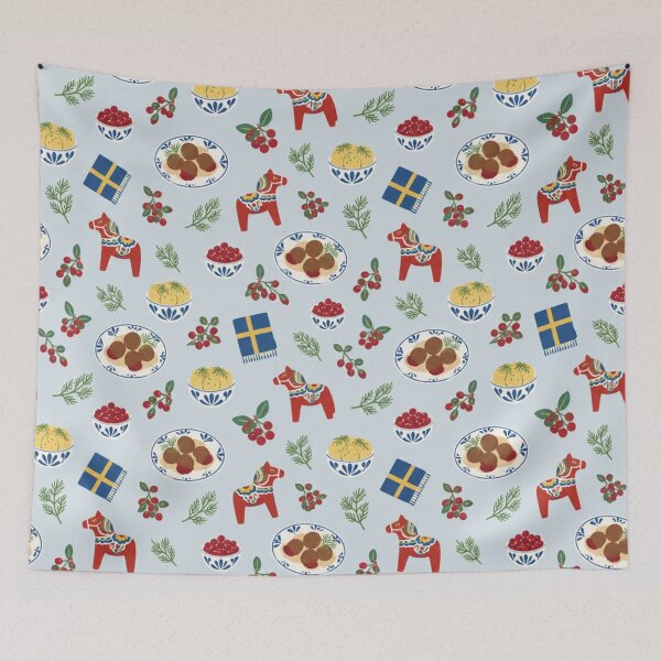 Item preview, Swedish Meatball Pattern | Scandinavian Dinner with Lingonberries, Dill and Dala Horses designed and sold by StickyGuys.