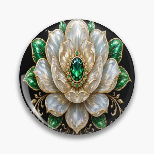Item preview, White Moonstone Emerald Flower - Baroque Gold Crystal Lotus Mandala designed and sold by Breezes-of-Ida.