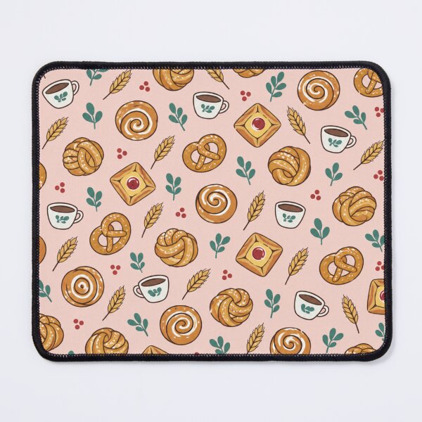 Item preview, Danish Pastry Bakery Pattern | Cinnamon Snails, Custard Danishes and Cardamom Buns on Pink designed and sold by StickyGuys.
