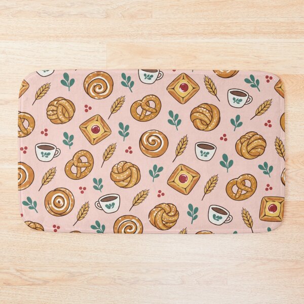 Item preview, Danish Pastry Bakery Pattern | Cinnamon Snails, Custard Danishes and Cardamom Buns on Pink designed and sold by StickyGuys.