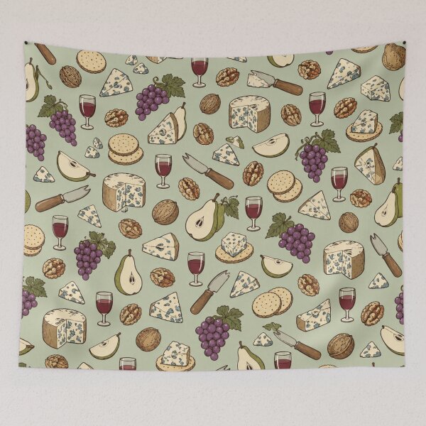 Item preview, Stilton Cheese Pattern | English Blue Cheese Board with Grapes, Walnuts, Pears and Port designed and sold by StickyGuys.