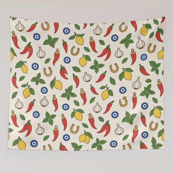 Item preview, Italian Horn Good Luck Pattern | Red Cornicello Charms, Lemons, Chili Peppers and Basil designed and sold by StickyGuys.