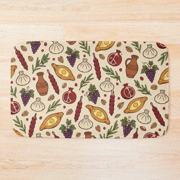 Item preview, Georgian Food Pattern | Khachapuri, Khinkali, Churchkhela and Pomegranates designed and sold by StickyGuys.