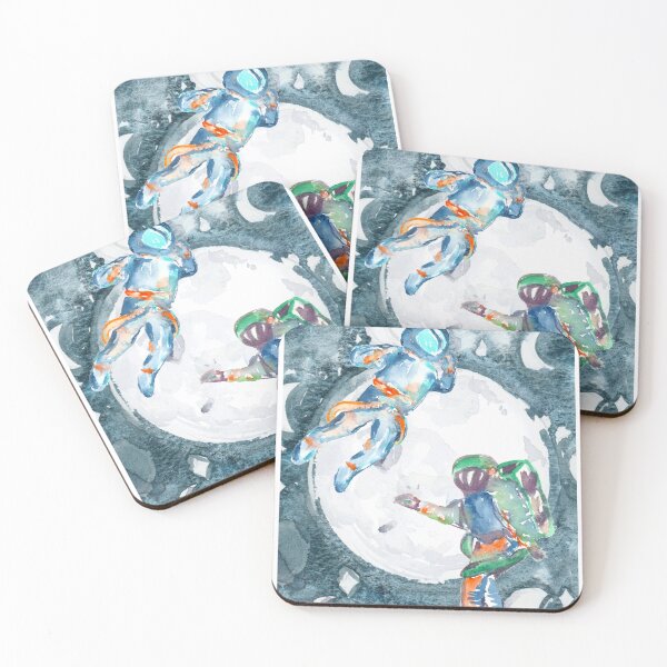 Item preview, Two Astronauts Stranded: Watercolor Moon Phases designed and sold by FaireWaveArt.