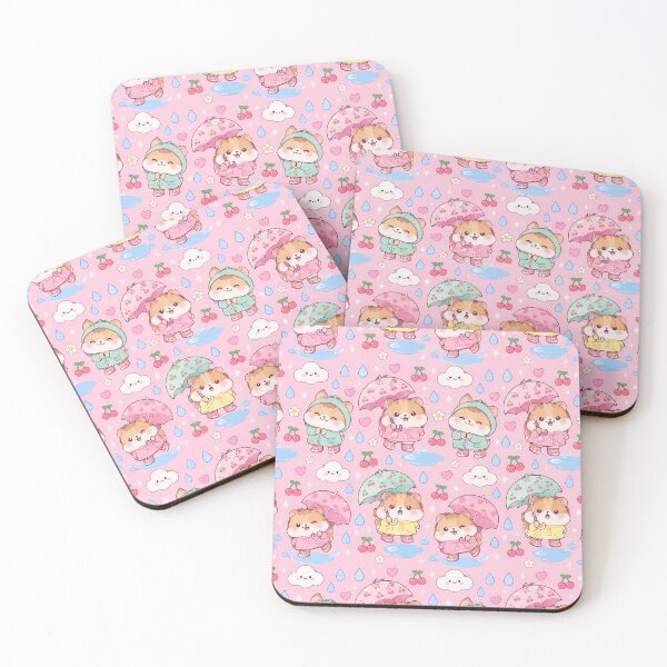 Item preview, Kawaii Rainy Day Hamster with Cherry Rain Boots Pink Pastel Pattern designed and sold by Soft Berry Studio.