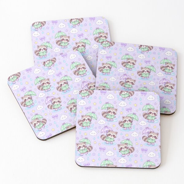 Item preview, Kawaii Rainy Day Raccoon with Star Rain Boots Mint Lavender Pastel Pattern designed and sold by Soft Berry Studio.