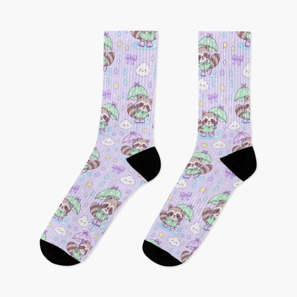 Item preview, Kawaii Rainy Day Raccoon with Star Rain Boots Mint Lavender Pastel Pattern designed and sold by Soft Berry Studio.