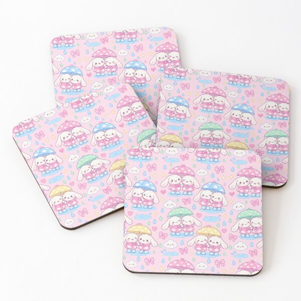 Item preview, Kawaii Rainy Day Bunny Twins with Cloud Rain Boots Pink Pastel Pattern designed and sold by Soft Berry Studio.