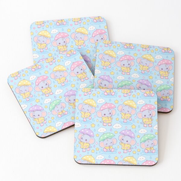 Item preview, Kawaii Rainy Day Baby Elephant with Heart Rain Boots Blue Pastel Pattern designed and sold by Soft Berry Studio.
