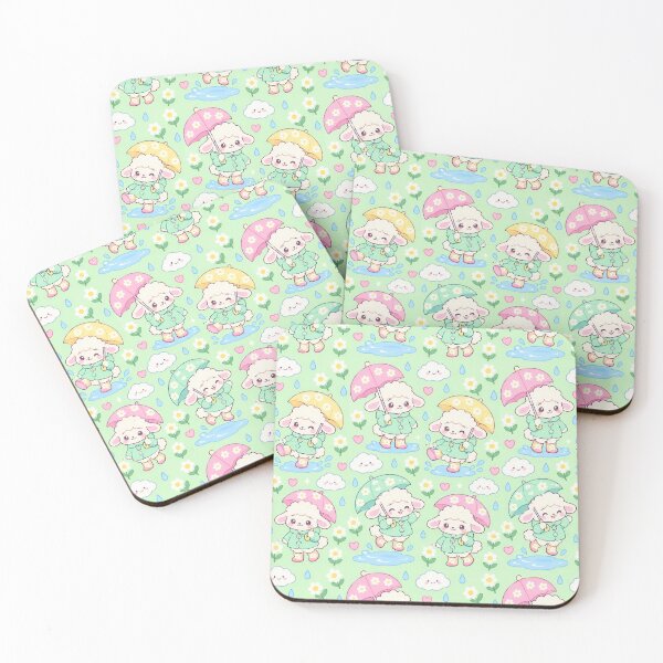 Item preview, Kawaii Rainy Day Baby Lamb with Daisy Rain Boots Mint Pastel Pattern designed and sold by Soft Berry Studio.