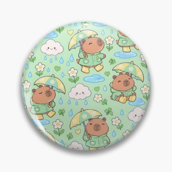 Item preview, Kawaii Rainy Day Capybara with Daisy Rain Boots Mint Green Pastel Pattern designed and sold by Soft Berry Studio.