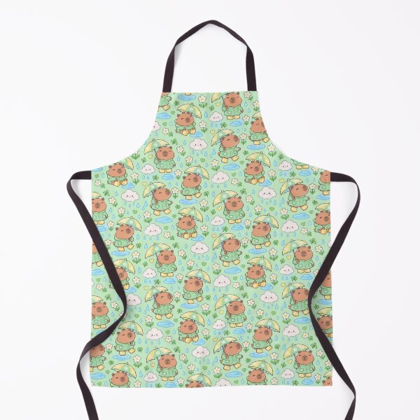 Item preview, Kawaii Rainy Day Capybara with Daisy Rain Boots Mint Green Pastel Pattern designed and sold by Soft Berry Studio.