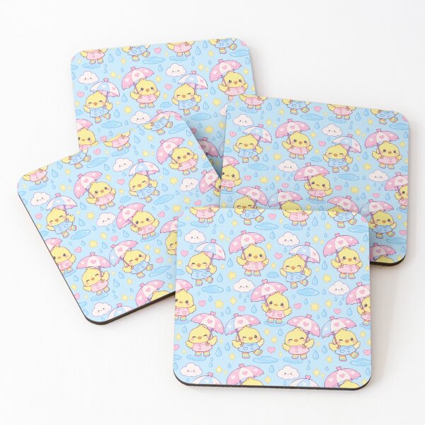 Item preview, Kawaii Rainy Day Baby Chick with Rainbow Rain Boots Blue Pastel Pattern designed and sold by Soft Berry Studio.