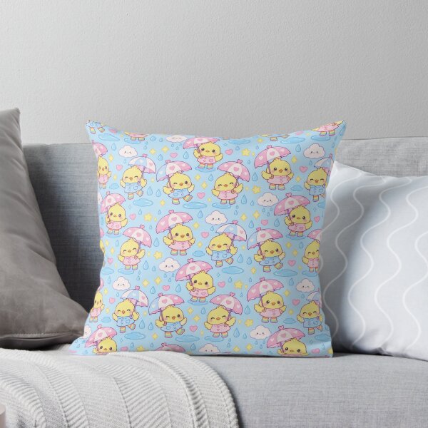Item preview, Kawaii Rainy Day Baby Chick with Rainbow Rain Boots Blue Pastel Pattern designed and sold by Soft Berry Studio.