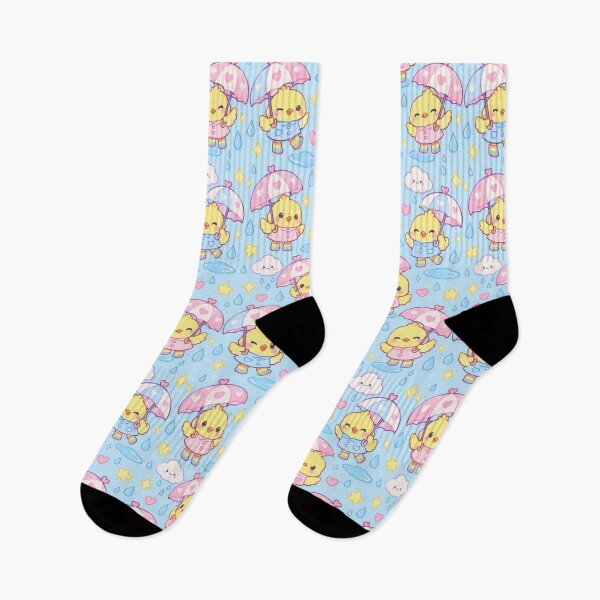 Item preview, Kawaii Rainy Day Baby Chick with Rainbow Rain Boots Blue Pastel Pattern designed and sold by Soft Berry Studio.