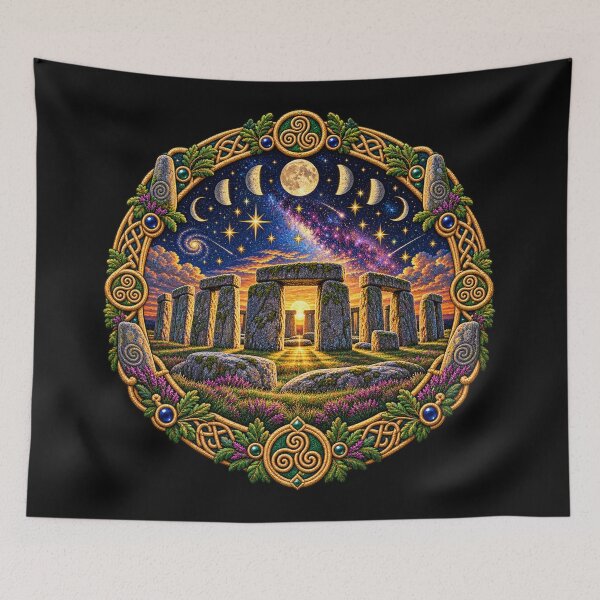 Item preview, Stonehenge Embroidery Art – Starry Night, Moon Phases & Celtic-Inspired Design designed and sold by Emoji Emblems.