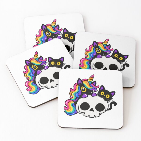 Item preview, Gothic Rainbow Unicorn and Black Cat – Cute Spooky Skull Sticker Pack designed and sold by Britishdelights.