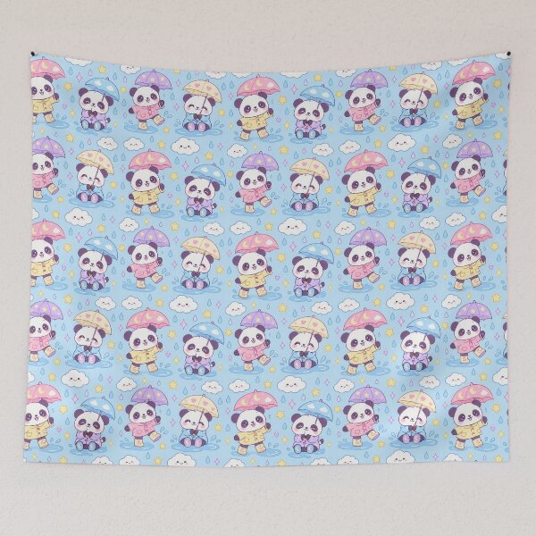 Item preview, Kawaii Rainy Day Panda with Cute Moon Rain Boots Pastel Pattern designed and sold by Soft Berry Studio.