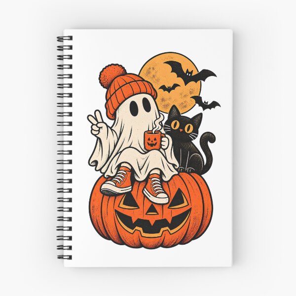 Item preview, Retro Halloween Ghost Black Cat Pumpkin designed and sold by SurrealSproutz.