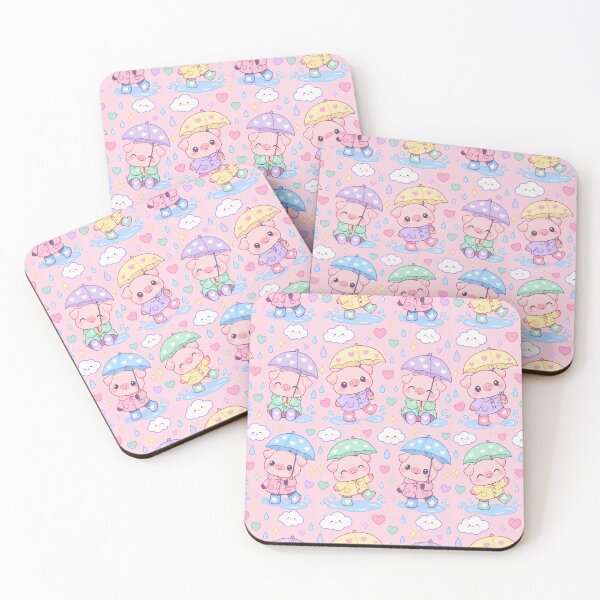 Item preview, Kawaii Rainy Day Piglet with Heart Rain Boots Pastel Pattern designed and sold by Soft Berry Studio.