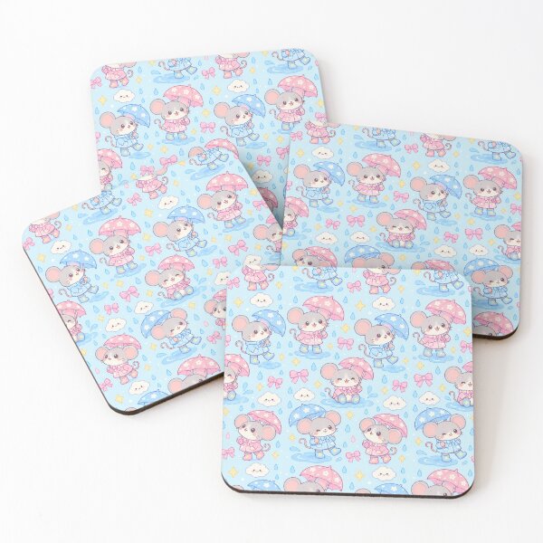 Item preview, Kawaii Rainy Day Mouse with Star Rain Boots Cute Pastel Pattern designed and sold by Soft Berry Studio.