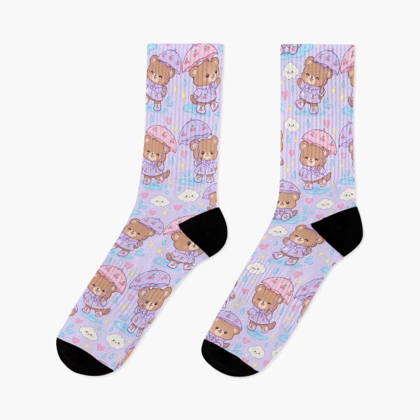 Item preview, Kawaii Rainy Day Bear with Cherry Rain Boots Cute Pastel Pattern designed and sold by Soft Berry Studio.